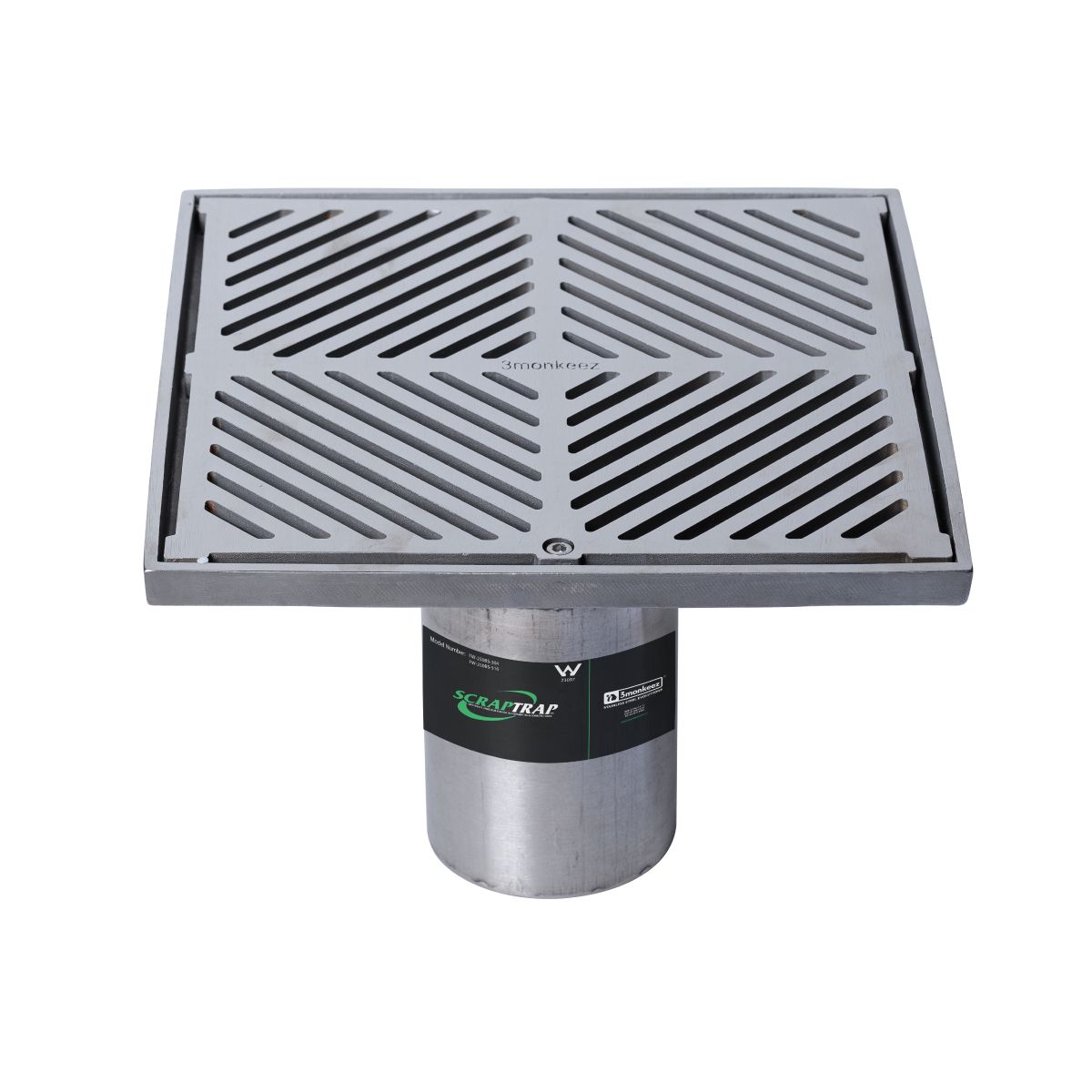 250mm Square Floor Waste Arrestor 304 Grade S/S (suits 100mm pipe) (Heel Proof)