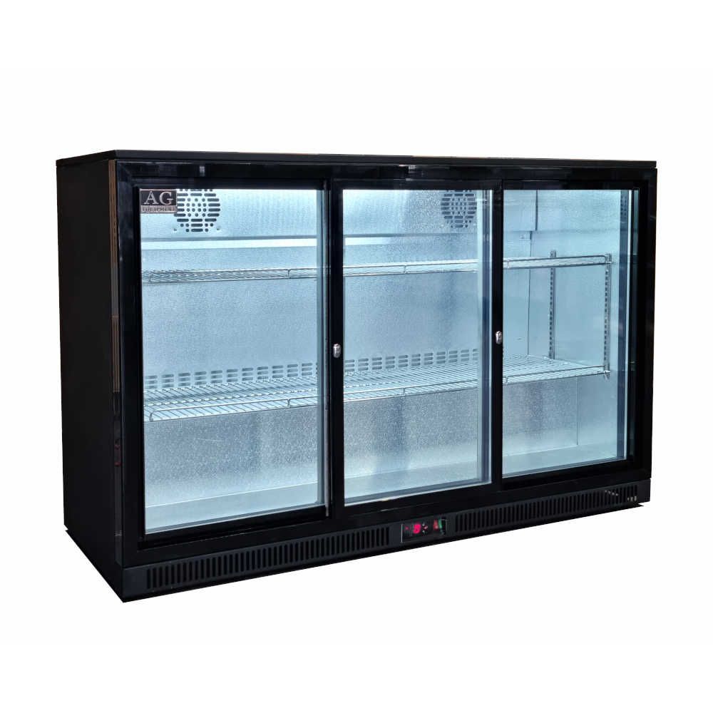 AG Three Sliding Door Bar Fridge - Black Body & Doors BEER3