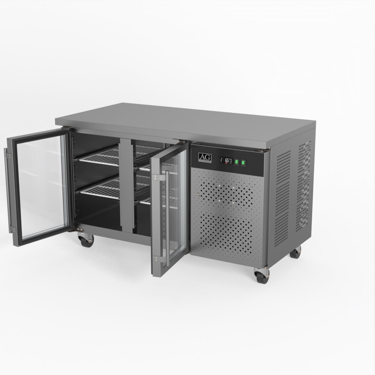 AG Commercial Two Glass Door Worktop / Under Bench Display Fridge 700mm Depth