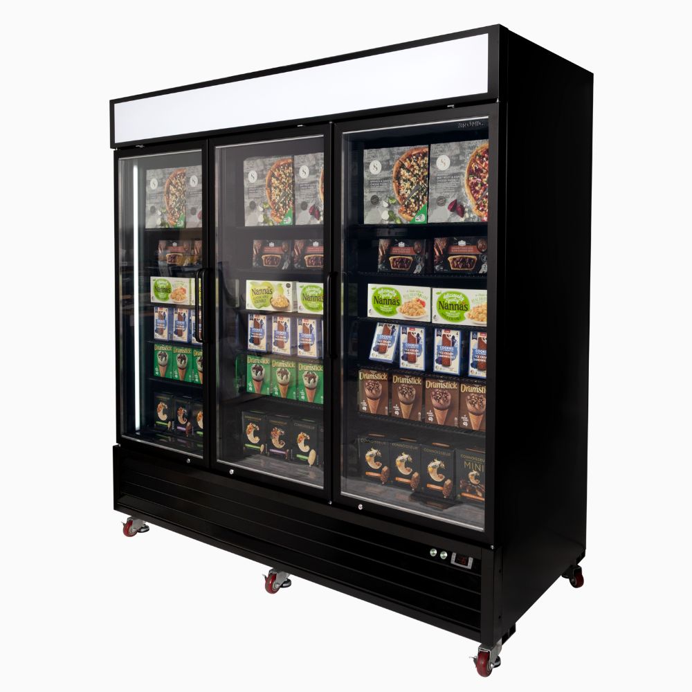 Bromic UF1980GDL-NR Upright Display Freezer 1980L – 3 Door – Flat Glass – (5 year warranty)