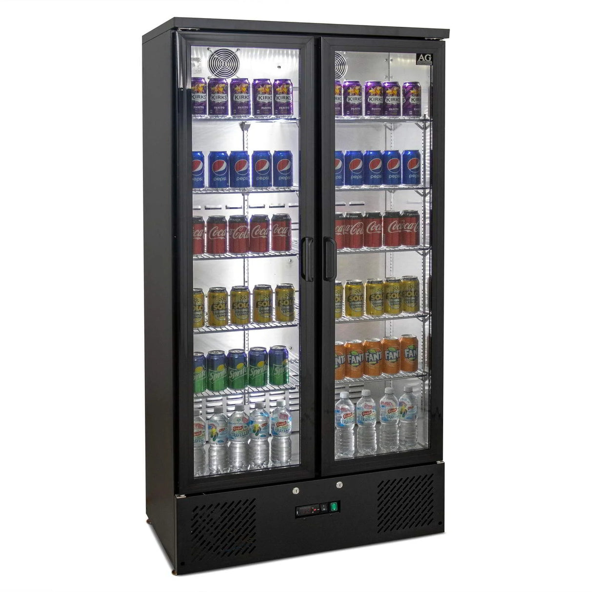 477L Upright Double Glass Door Display / Backbar Fridge - Black B500G