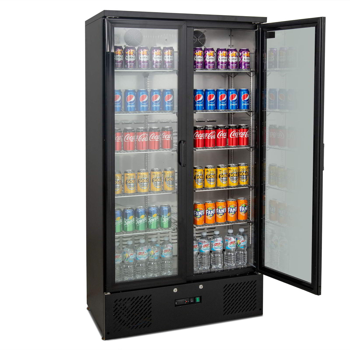 477L Upright Double Glass Door Display / Backbar Fridge - Black B500G