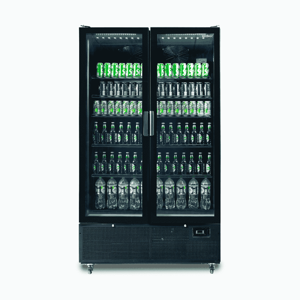 Bromic Upright Display Fridge - 1126L - 2 Door - Flat Glass - Black (5 Years Warranty)