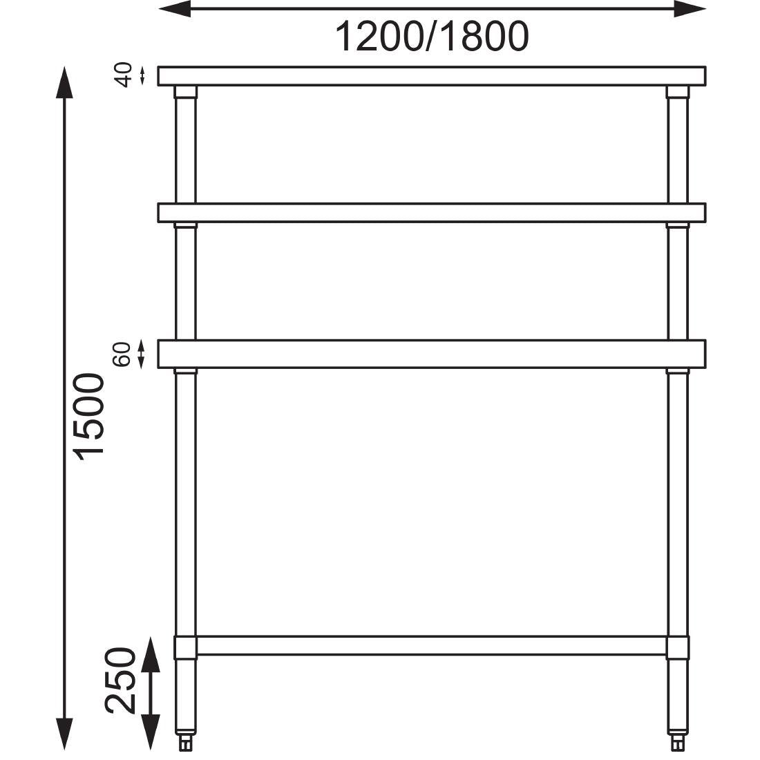 Vogue Table with Gantry Shelf St/St - 1500x 1200x600mm