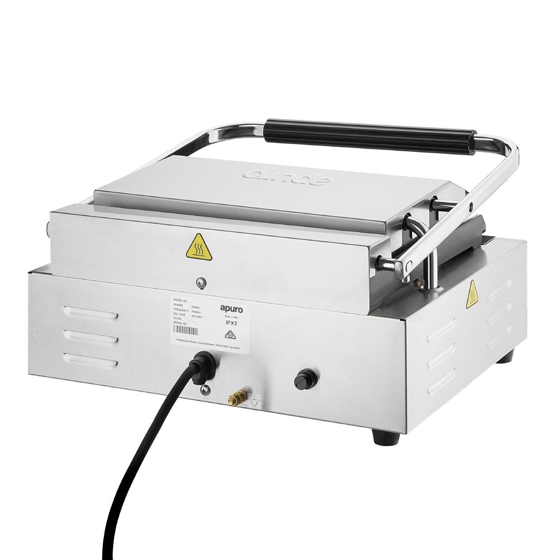 Apuro Extra Large Single Contact Grill Large Ribbed/Flat Plate