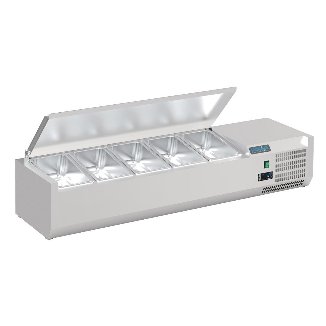 Polar G-Series Countertop Prep Fridge with Lid 5x 1/4GN with Hard Stainless Lid