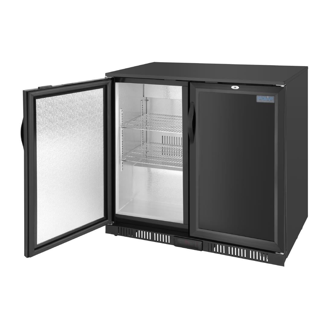 Polar G-Series Back Bar Cooler with Double Solid Hinged Doors Black - 850mm