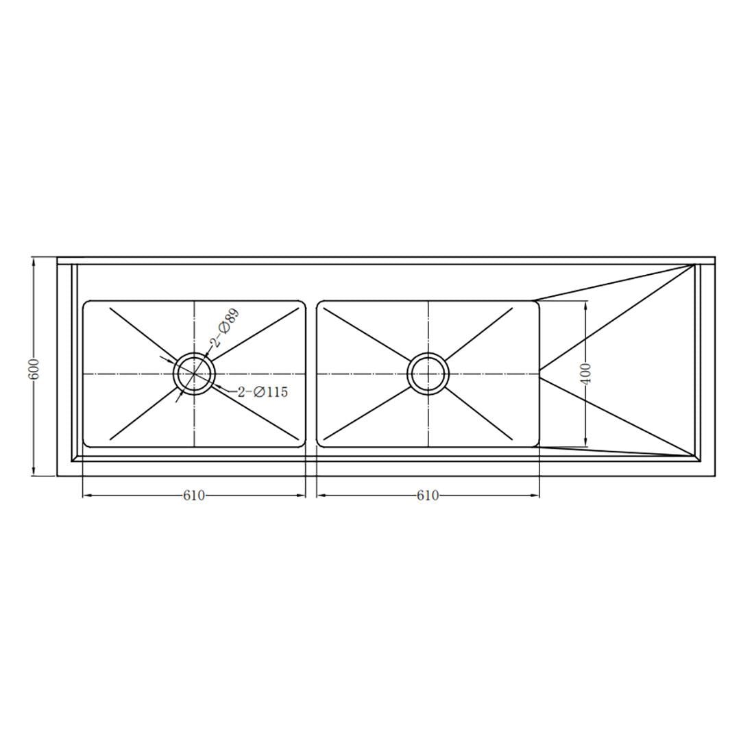 Vogue Double Bowl Sink R/H Drainer - 1800mm (90mm Drain)