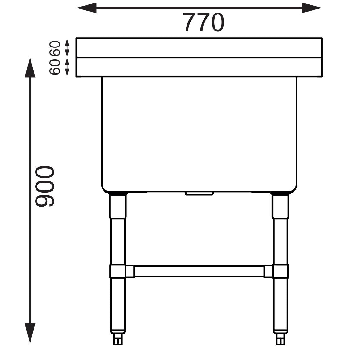 Vogue St/St Deep Pot Sink - 770mm (w) x 600mm (d) (90mm Drain)