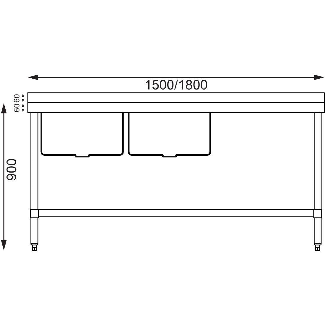 Vogue Double Bowl Sink R/H Drainer - 1500mm x 700mm (90mm Drain)