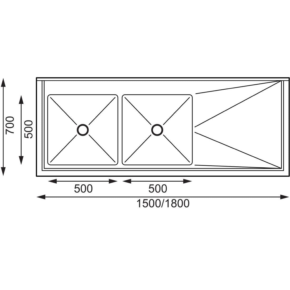 Vogue Double Bowl Sink R/H Drainer - 1500mm x 700mm (90mm Drain)