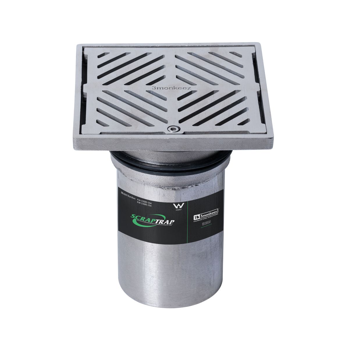 150mm Square Floor Waste Arrestor 304 Grade S/S (suits 100mm pipe) (Heel Proof)