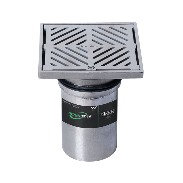 150mm Square Floor Waste Arrestor 304 Grade S/S (suits 100mm pipe) (Heel Proof)