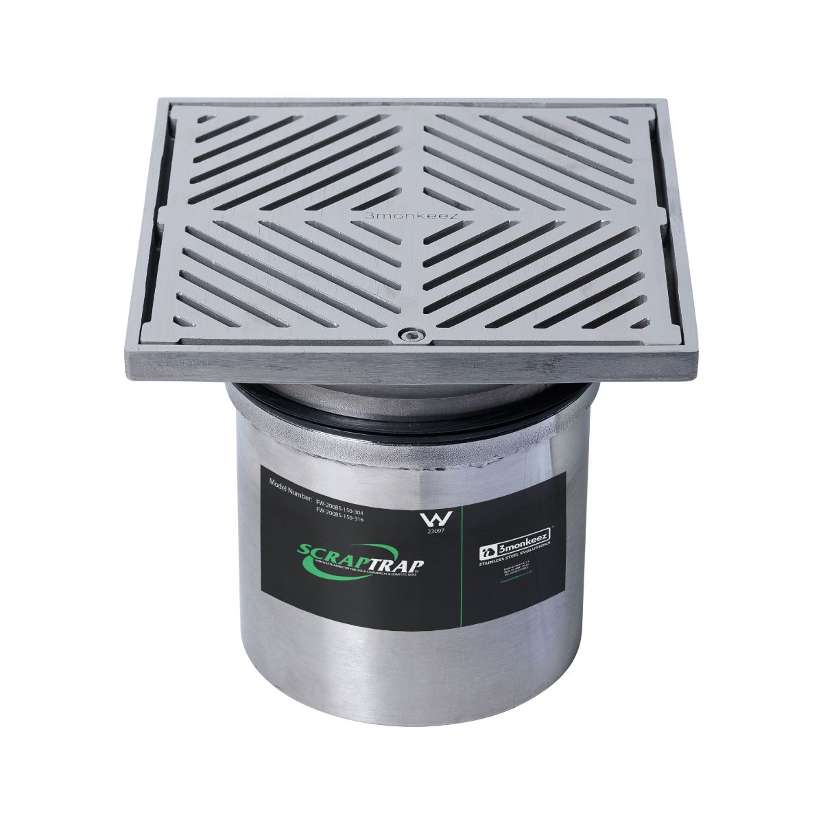 200mm Square Floor Waste Arrestor 304 Grade S/S (suits 150mm pipe)