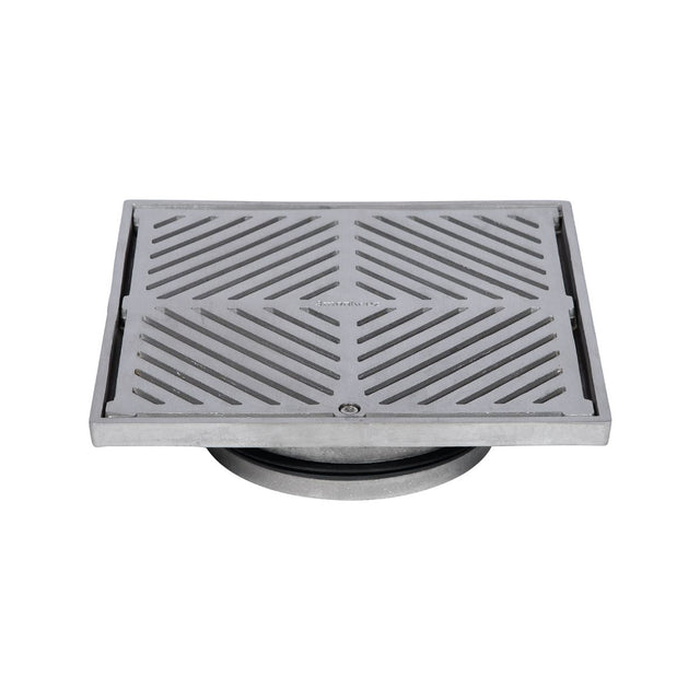 225mm Square Floor Waste 304 Grade S/S (suits 150mm pipe) (Heel Proof)