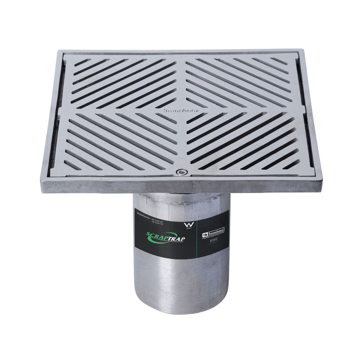 225mm Square Floor Waste Arrestor 304 Grade S/S (suits 100mm pipe) (Heel Proof)