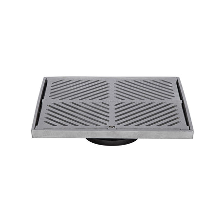 250mm Square Floor Waste 304 Grade S/S (suits 100mm pipe) (Heel Proof)