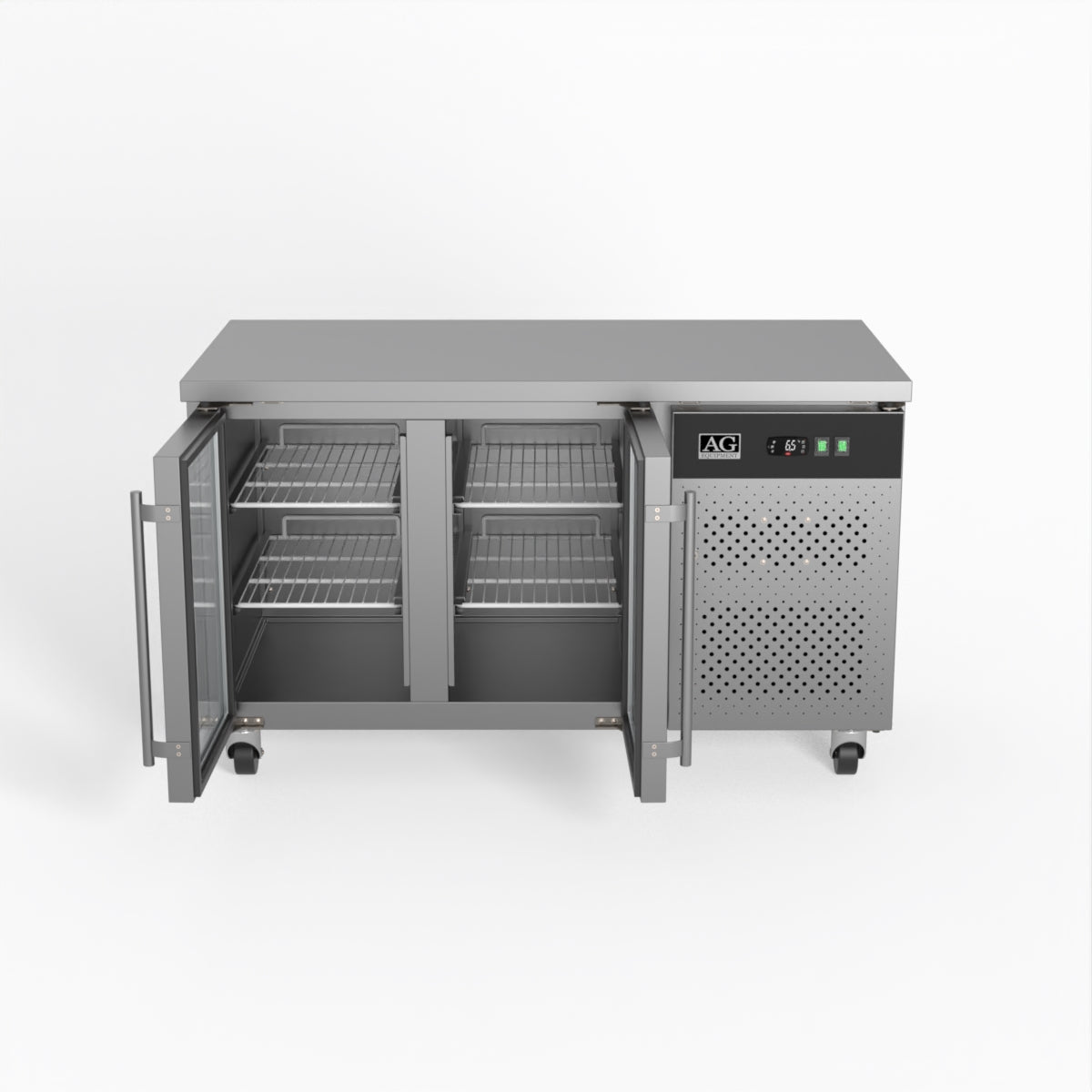 AG Commercial Two Glass Door Worktop / Under Bench Display Fridge 700mm Depth