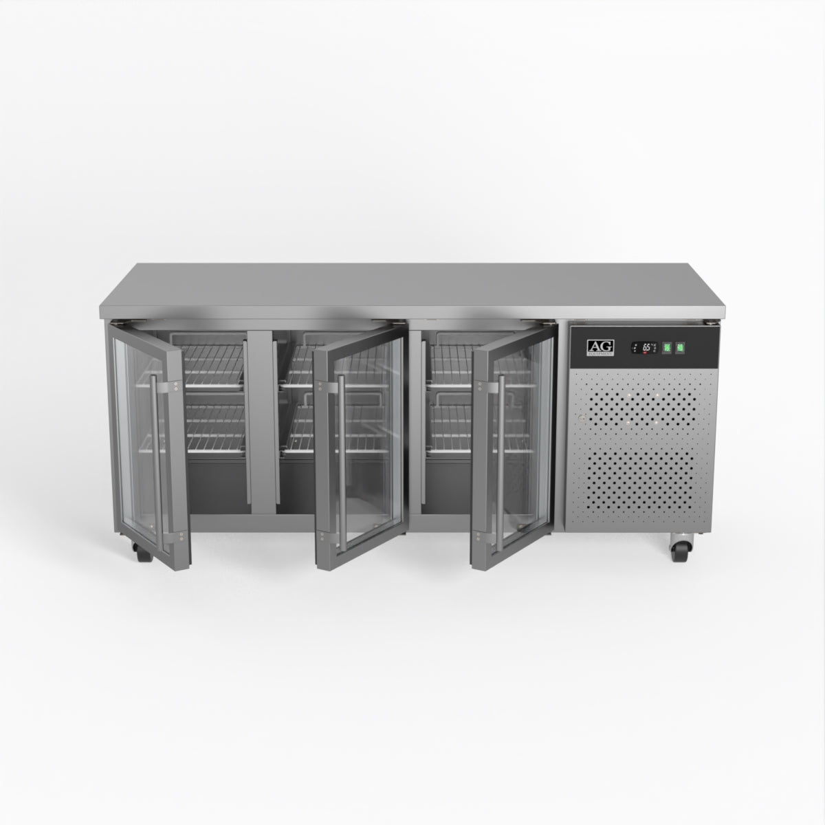 AG Three Door Commercial Glass Door Worktop / Under Bench Display Fridge 700mm Depth   GNX3100TNG
