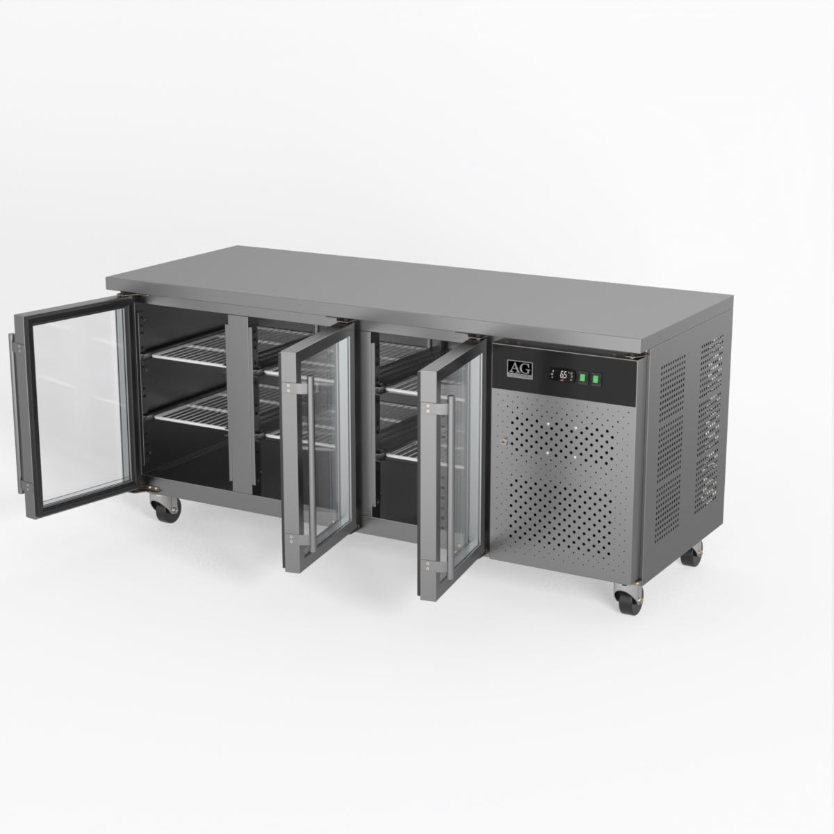 AG Three Door Commercial Glass Door Worktop / Under Bench Display Fridge 700mm Depth   GNX3100TNG