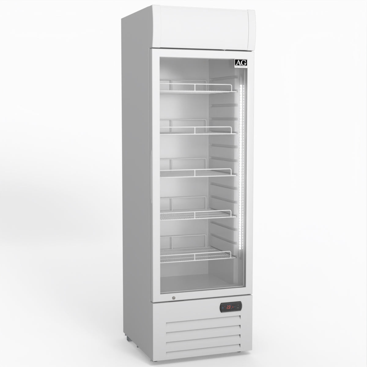 AG 383L Upright Glass Door Display/Drinks Fridge - White with Light Box