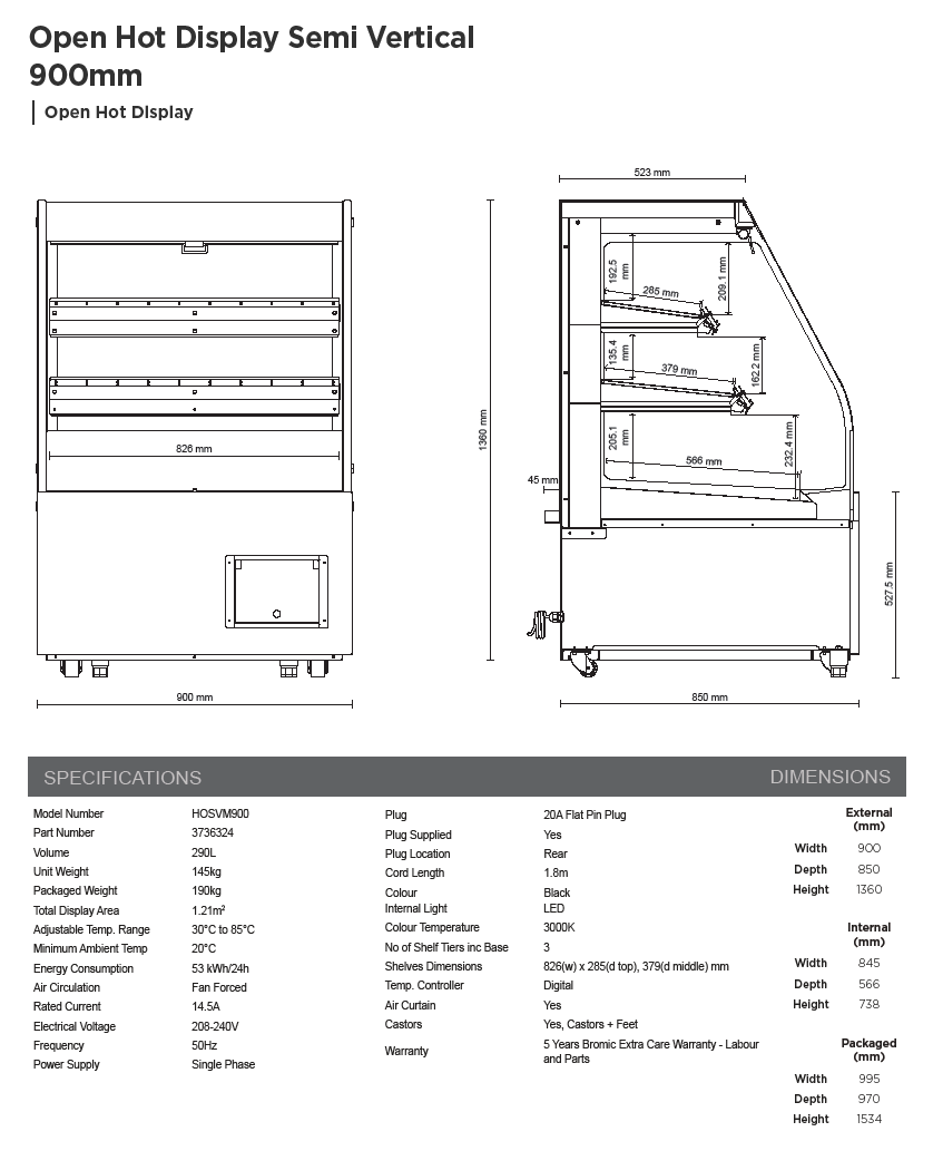 Bromic OPEN HOT MULTIDECK  HOSVM900  (5 Years full Warranty)