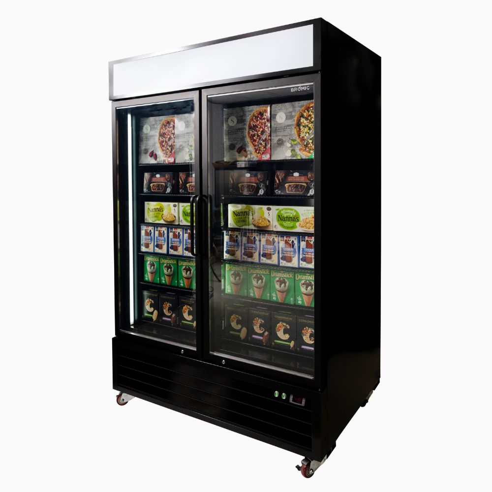 Bromic UF1250GDL-NR Upright Display Freezer 1266L – 2 Door – Flat Glass – Lightbox (5 year warranty)