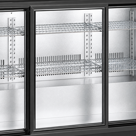 BB-330SEC sliding glass doors and wire shelving detail