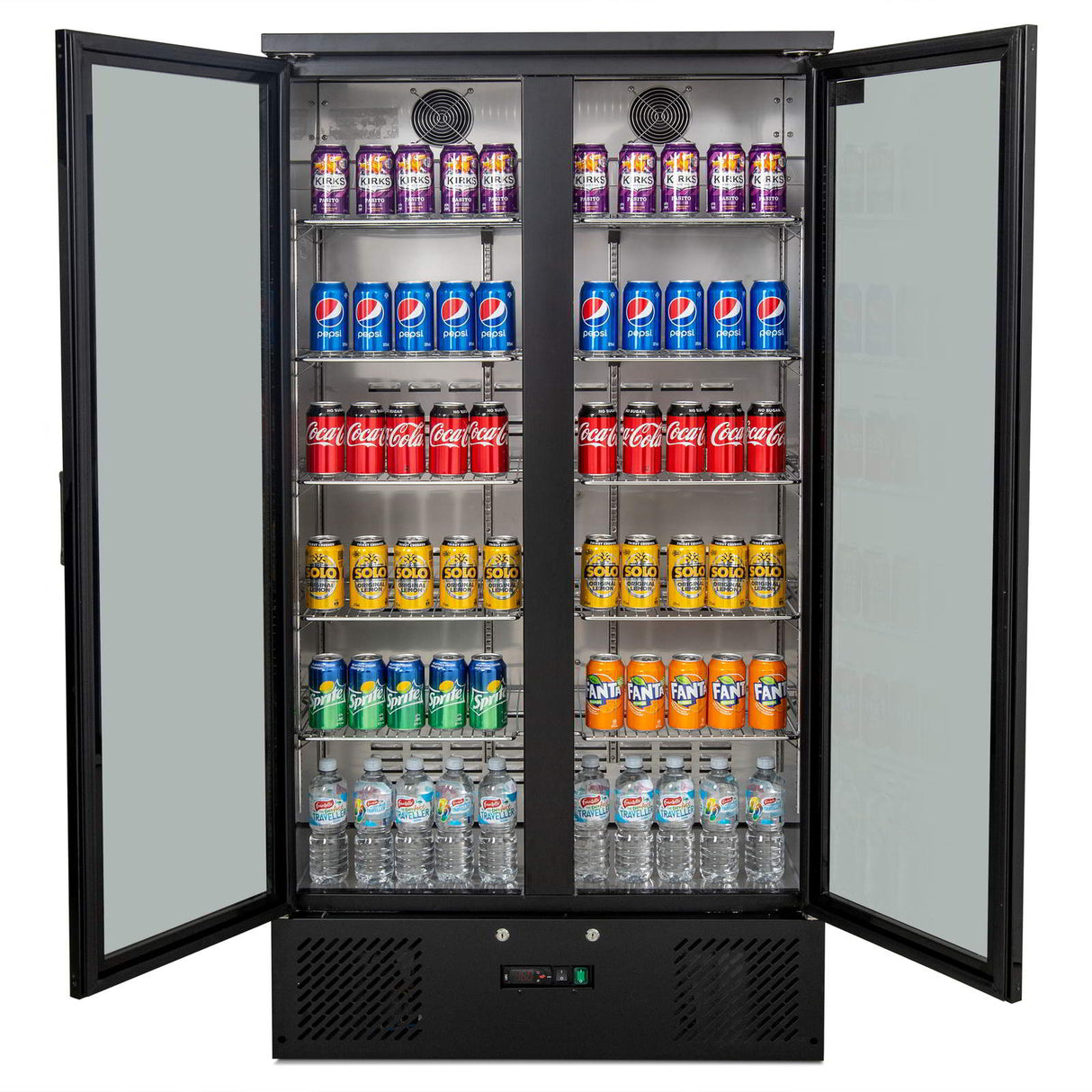 477L Upright Double Glass Door Display / Backbar Fridge - Black   B500G