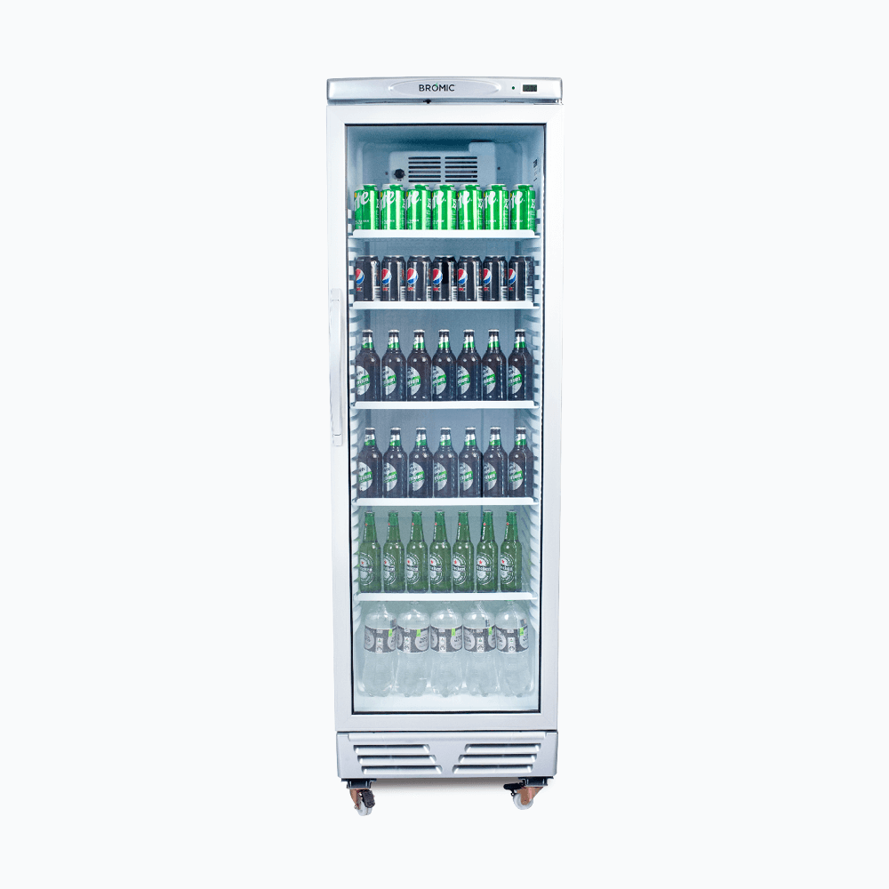 Bromic Upright Display Fridge - 372L - 1 Door - Flat Glass - White with Silver Trim  (5 Years Warranty)