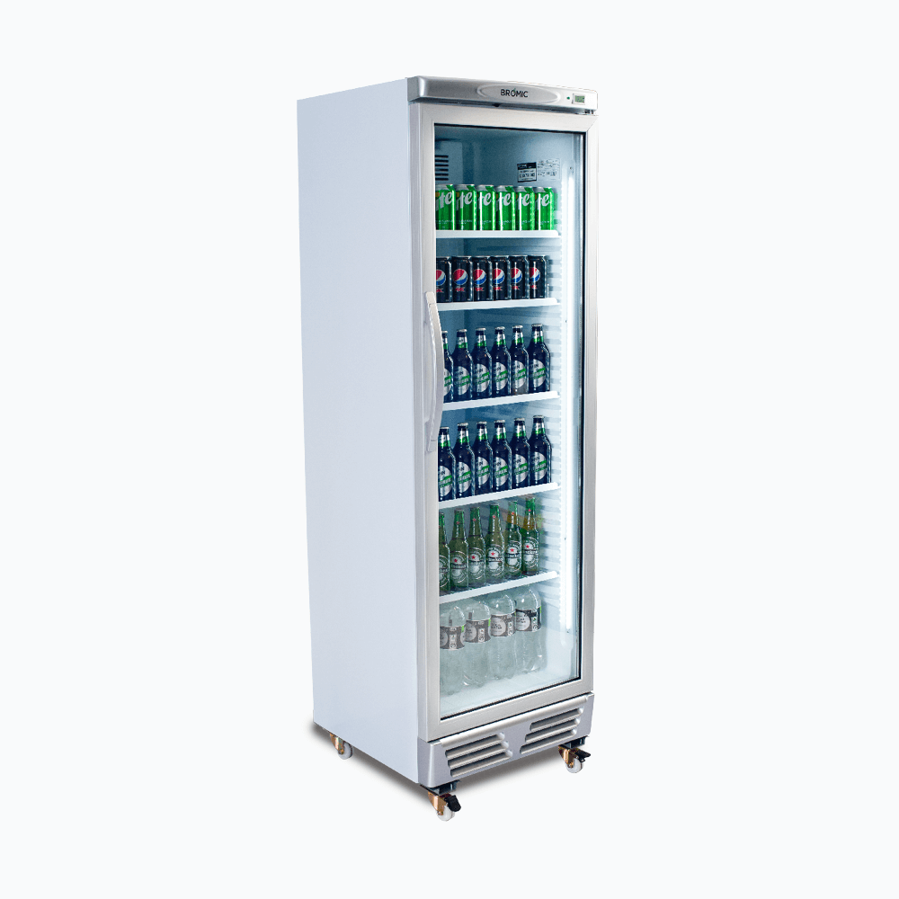 Bromic Upright Display Fridge - 372L - 1 Door - Flat Glass - White with Silver Trim  (5 Years Warranty)