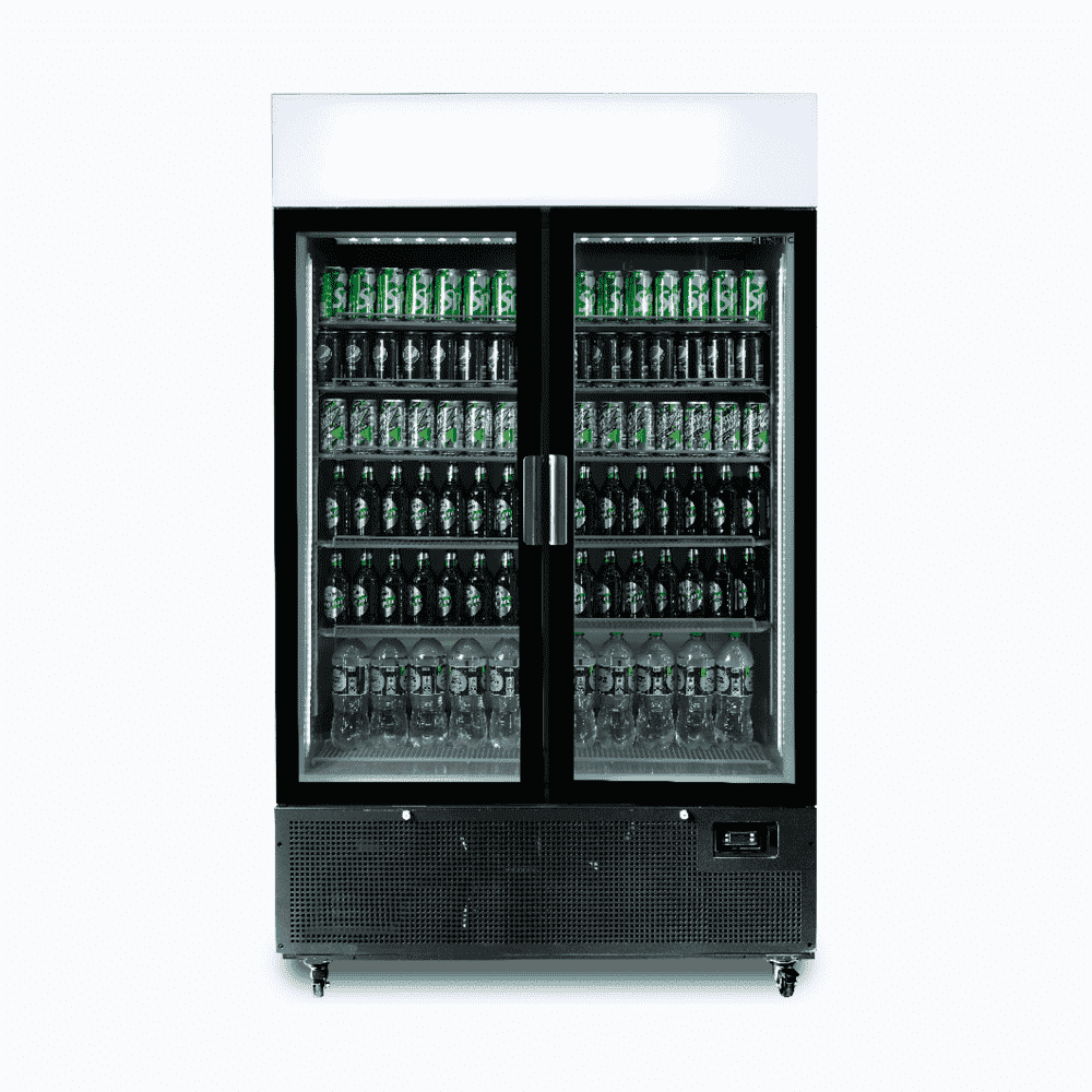 Bromic Upright Display Fridge - 1082L - 2 Door - Flat Glass - Lightbox - Black  (5 Years Warranty)