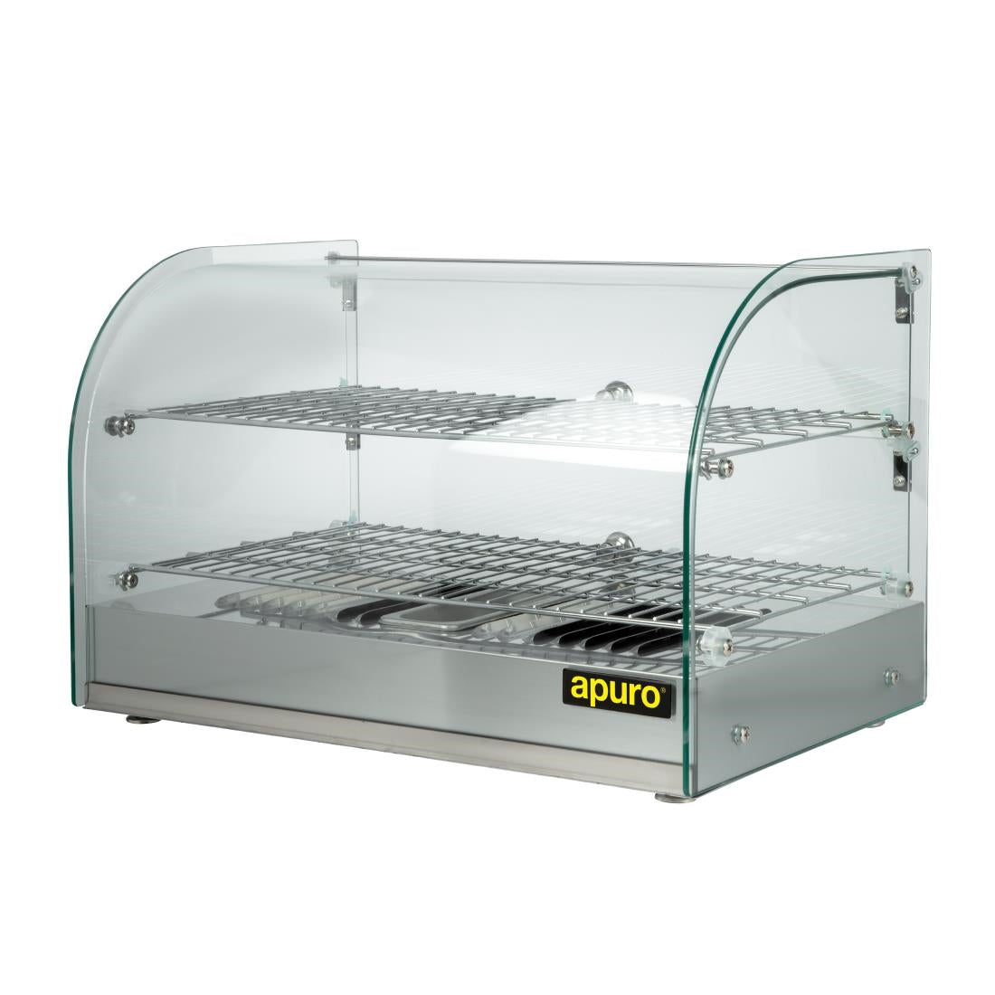 Apuro Pastry Heated Showcase Curved Glass w/Hinged Rear Doors 2 Shelves 45Ltr