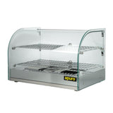 Apuro Pastry Heated Showcase Curved Glass w/Hinged Rear Doors 2 Shelves 45Ltr