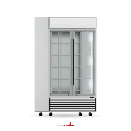 ComChef 360° rendered view of Thermaster LG-1000P white beverage fridge with white door frames