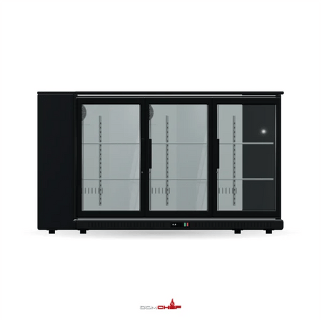 ComChef 360° rendered view of Thermaster LG-330SC sliding door bar cooler with rounded, softened edges