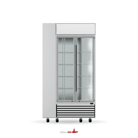 ComChef 360° rendered view of Thermaster LG-580P white beverage fridge with white door frames