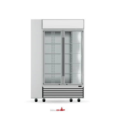 ComChef 360° rendered view of Thermaster LG-730P white beverage fridge with white door frames