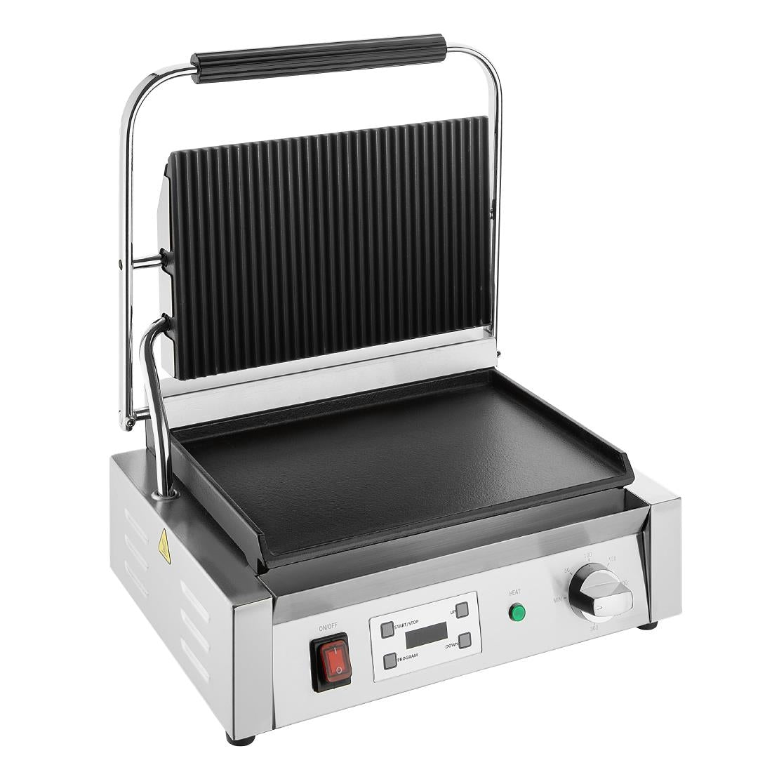 Apuro Extra Large Single Contact Grill Large Ribbed/Flat Plate
