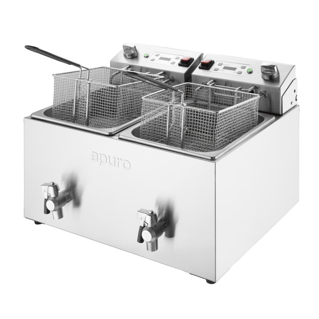 Apuro Double Electric Fryer with Timer - 2x8Ltr - 2x2.9kW