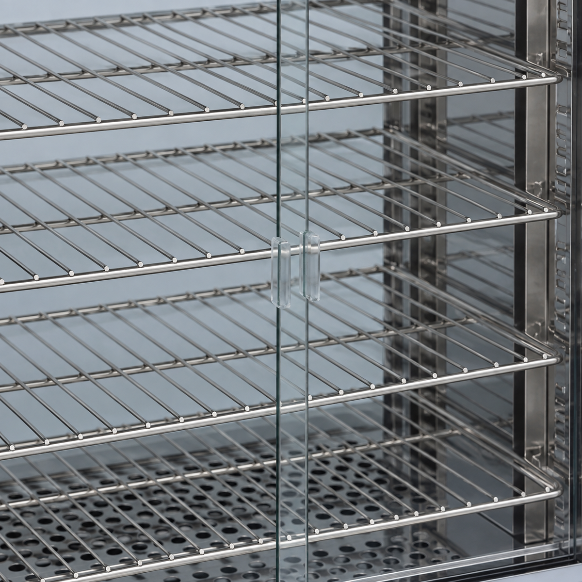 DH-805E sliding glass doors and wire shelves detail