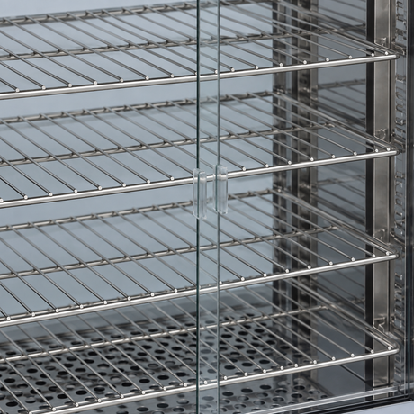 DH-805E sliding glass doors and wire shelves detail