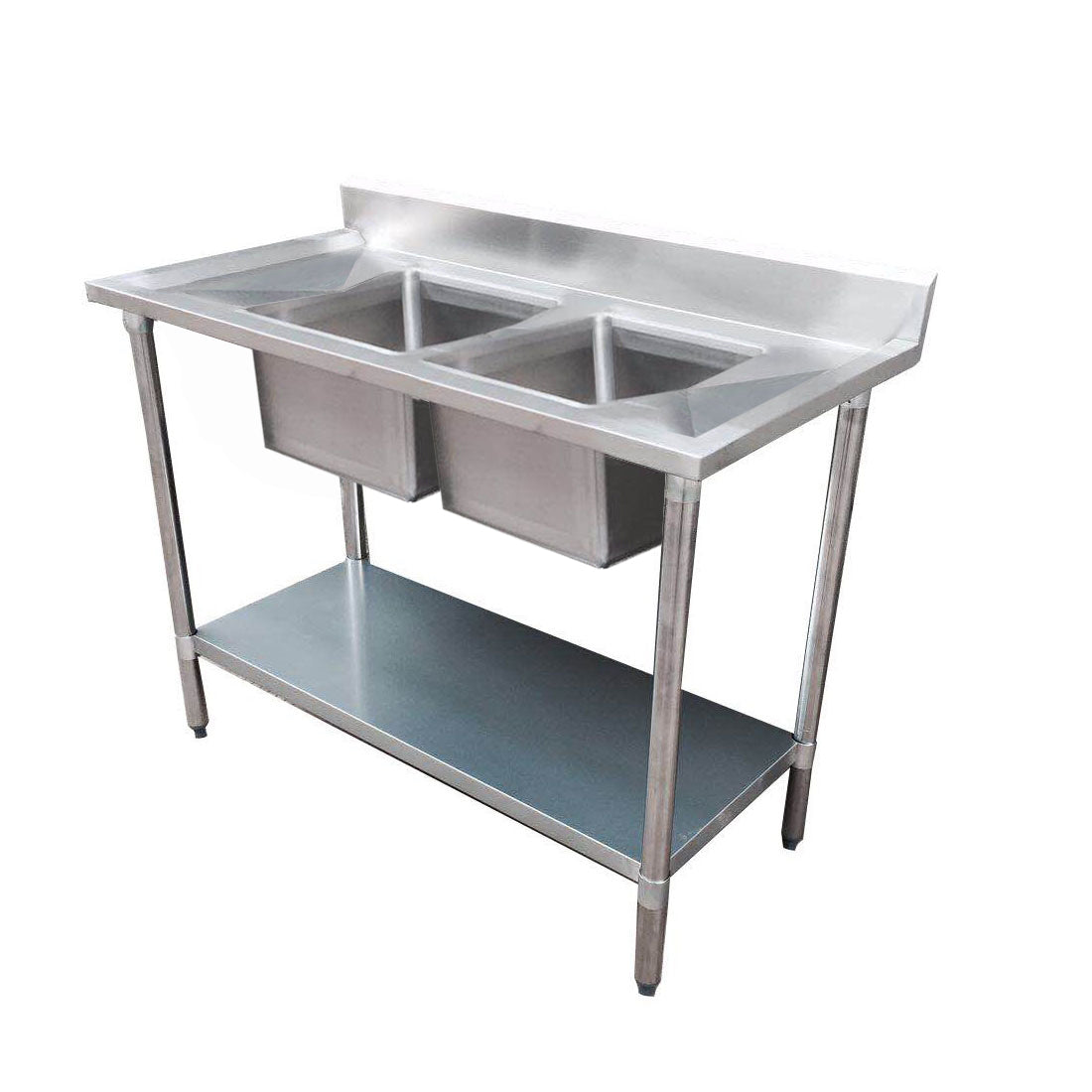 Economic 304 Grade SS Left Double Sink Bench 1500x600x900 with 400 and 500x400x250 sinks 1500-6-DSBL