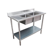 Economic 304 Grade SS Centre Double Sink Bench 2400x600x900 with two 610x400x250 sinks 2400-6-DSBC