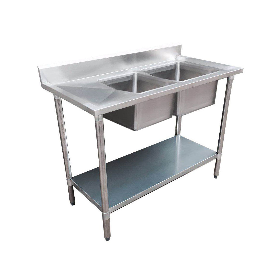 Economic 304 Grade SS Left Double Sink Bench 1500x600x900 with 400 and 500x400x250 sinks 1500-6-DSBL