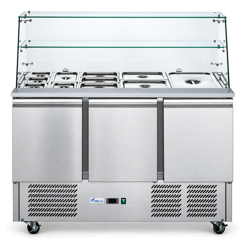 Fed X Three Door Salad Prep Fridge With Glass Top 368L