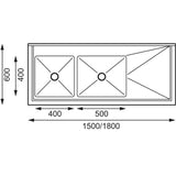 Vogue Double Bowl Sink R/H Drainer - 1500mm (90mm Drain)