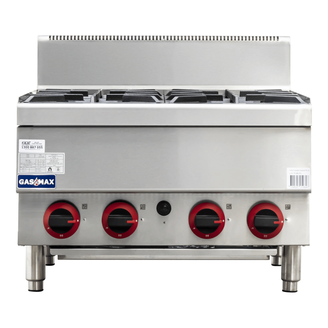 Gasmax Benchtop Natural Gas 4 Burner Cooktop w/ Splashback - JUS-TR-4B