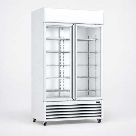 Thermaster LG-1000P two glass door beverage fridge — enhanced studio view