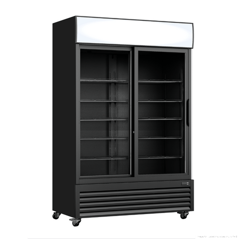 Thermaster Two Sliding Glass Door Colourbond Upright Drink Fridge Black 862L